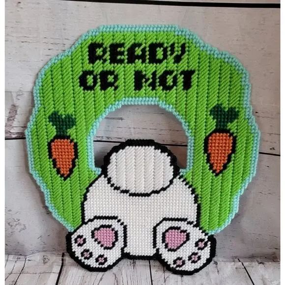 Easter Bunny Spring Wreath Plastic Canvas Wall/door Decor