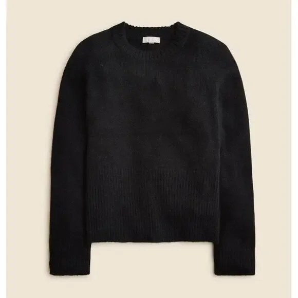 J.Crew High Rib Pullover Sweater SZ XS Black Wool Alpaca Crew Neck Long Sleeve