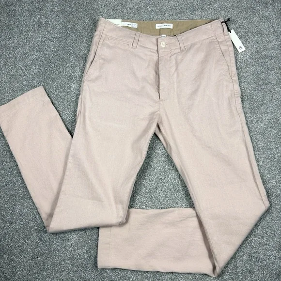 Banana Republic Slim Chino Pants Men 33x34 Faded Pink Linen Cotton Stretch NWT
