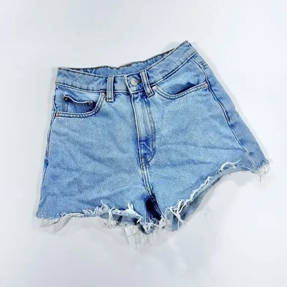 Weekday Rowe light denim cut off shorts 24