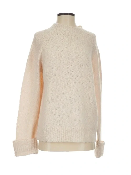 J. Crew Cuffed Mockneck Sweater Size XS Cream Textured Oversized Cozy Warm