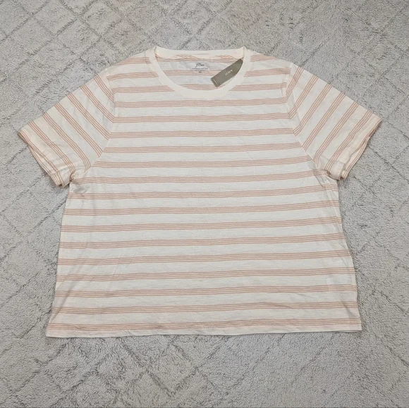 J. Crew Shirt Womens 3X White Beige Stripe Vintage Cotton Crewneck Tee Casual