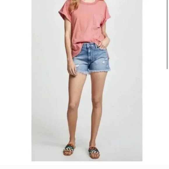 Paige Distressed Daryn Denim Raw Hem High-Rise Shorts(26)