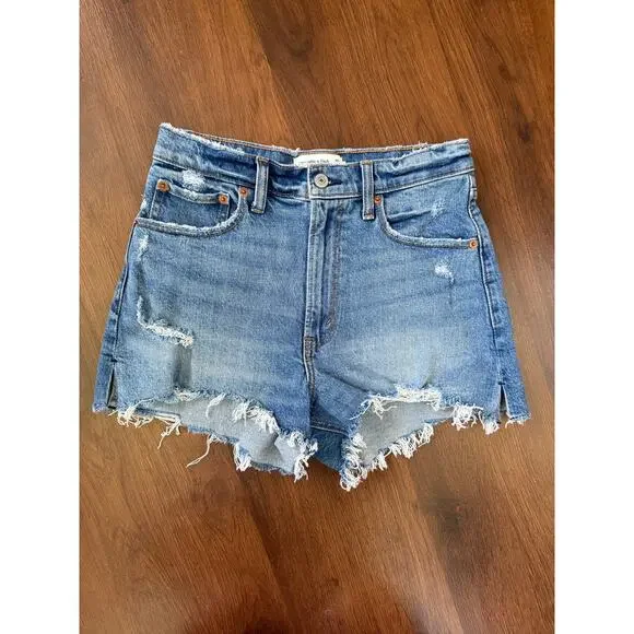 Abercrombie & Fitch The Cutoff Shorts High Rise Medium Wash Sz 25/0 Casual Denim