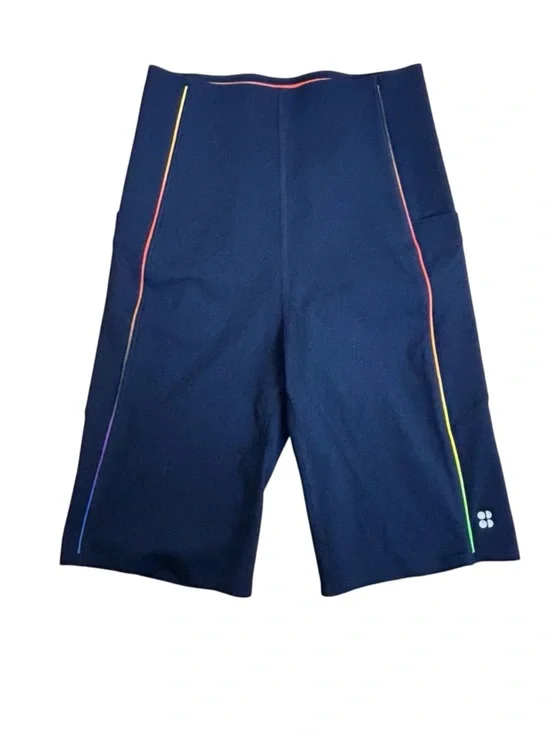 Sweaty Betty Power 9” Biker Shorts Size XS Navy Blue Rainbow Trim High Waist