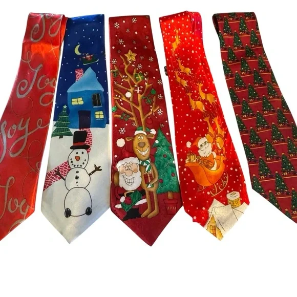 Ho ho ho Five men’s Christmas holiday ties joy snowman sleigh Santa Claus