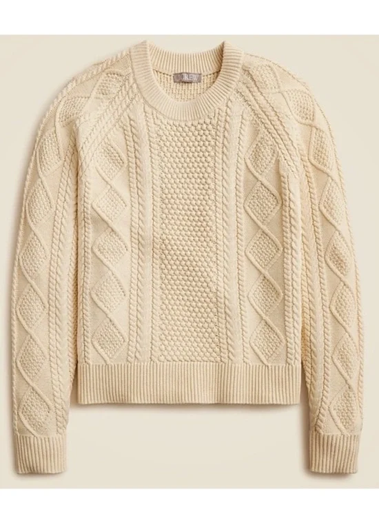 J. Crew Cream Cable-Knit Crewneck Sweater