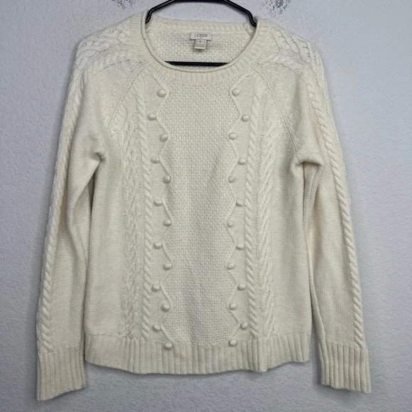 J.Crew Sweater Womens Small‎ Beige Cable Knit Wool Blend Romantic Coquette Boho
