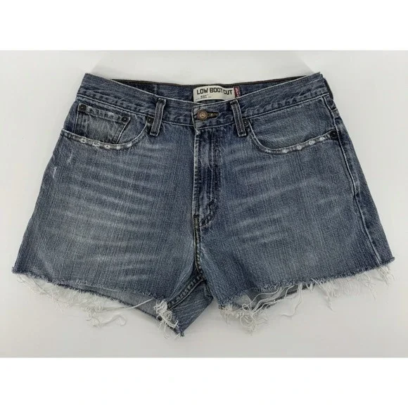 Levi's 527 Women's High Rise Cut Off Blue Denim Shorts Distressed Size 32W