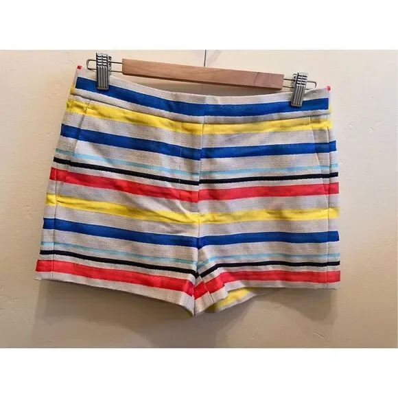 J. Crew Pink Yellow Blue and Beige Flat Front Stripe Shorts Size 4