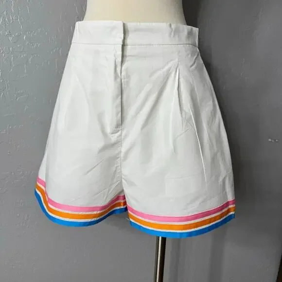 Main Strip White Striped Shorts Tennis Casual Pink Blue Orange, Large