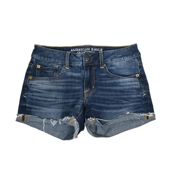 American Eagle Womens 2 Super Stretch Distressed Shortie Denim Shorts