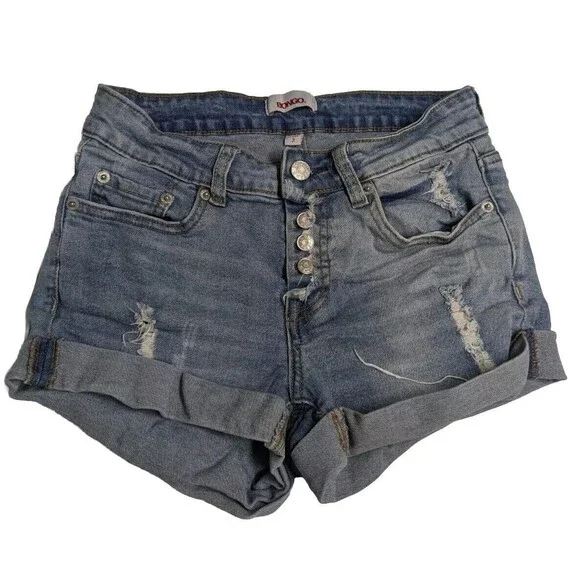 Bongo Denim Shorts Women Size 2 Button Fly Distressed Blue Medium Wash 2