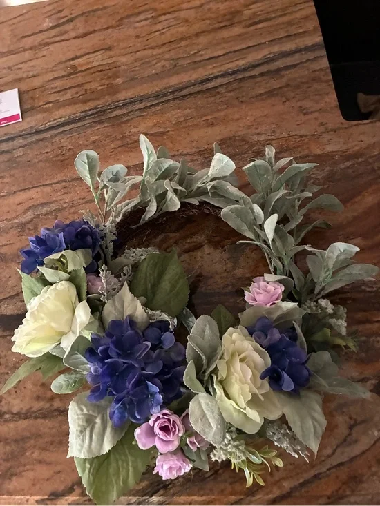 Floral Hydrangea and Rose Decorative Wreath - Purple, Cream & Pink
