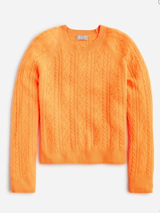 J. Crew Orange Cable-Knit Crewneck Sweater