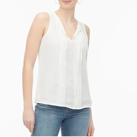 J. Crew Sleeveless Pleated Tie Neck Top Size M