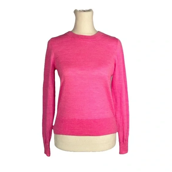 J. Crew Women's Hot Pink Merino Wool Crewneck Thin Knit Long Sleeve Size XS