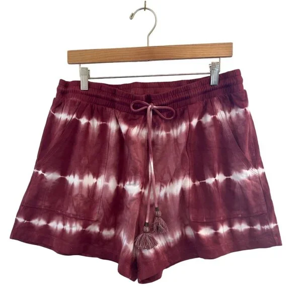 Knox Rose Womens Size L Shorts Wine Rayon Knit‎ Tie Dye Elastic Drawstring Hippy