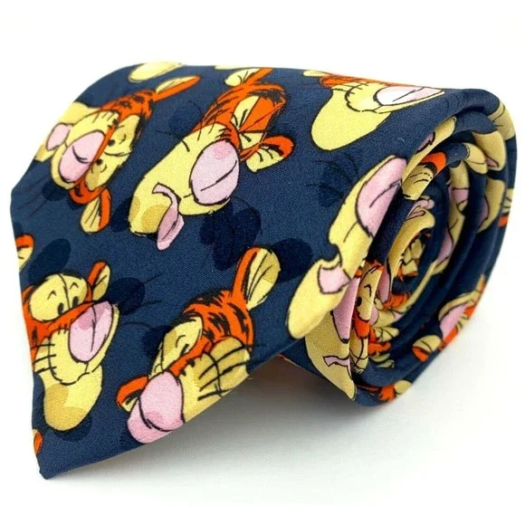 The Disney Store Tie Navy Blue Tiger Faces 100% Silk Hand Made in Korea Necktie