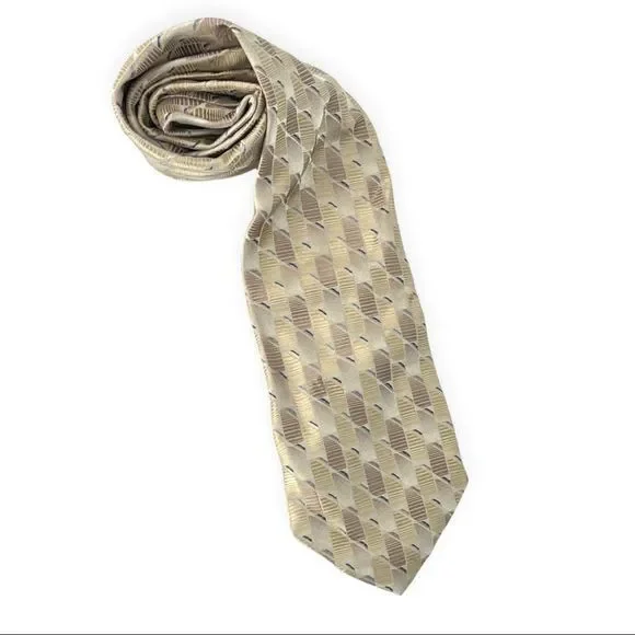 Jones New York 100% Imported Silk Tie Cream and Beige Design