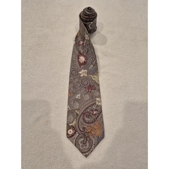 Vintage Bill Blass Lord & Taylor Tie Men Vintage Brown Tan Floral Paisley Silk