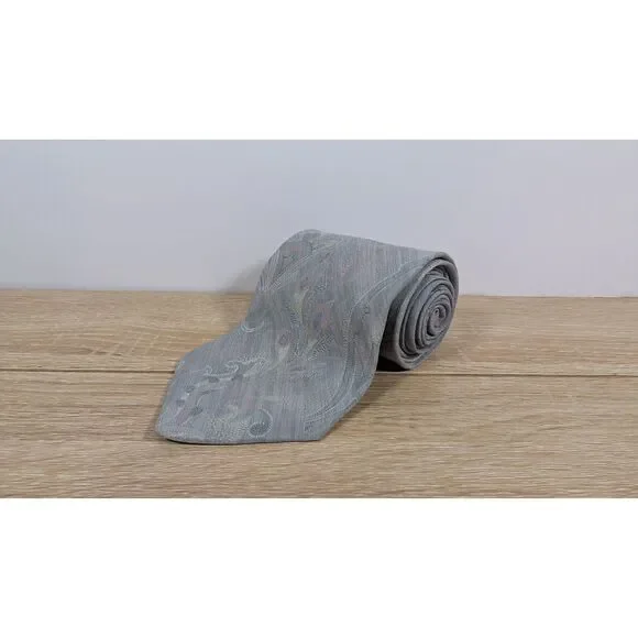 Bachrach Men’s Necktie Gray Paisley 100% Silk Made in Italy 3.25” Tie