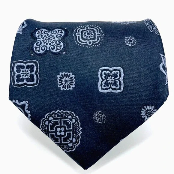 DOLCE & GABBANA Black Gray Embroidered Design 100% Silk Necktie Made in Italy