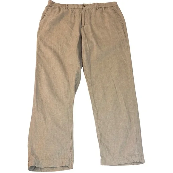 Banana Republic Mens 36x30 Slim Fit Linen Cotton Blend Elastic Waist Pants Tan
