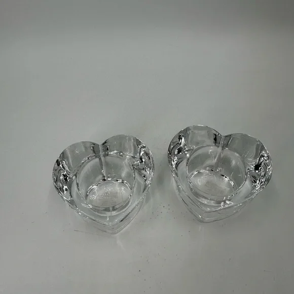 2 Crate & Barrel heart shaped glass votive holders