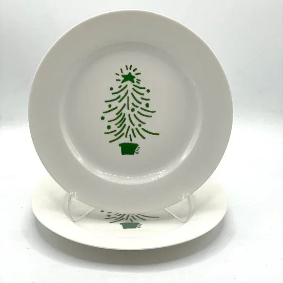 Trish Richman Crate&Barrel Christmas Tree Holiday 1999 Desert Plates Set of 2