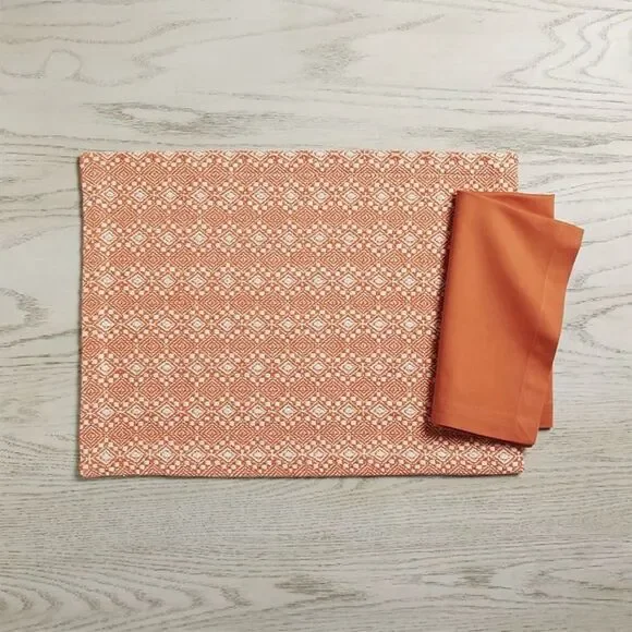 2 Crate & Barrel Orange Knit Marrakech Placemats