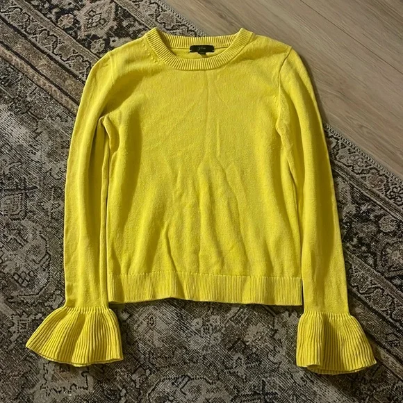 J. Crew Mustard Yellow Sweater Women’s Size XXS Crewneck Bell Sleeves