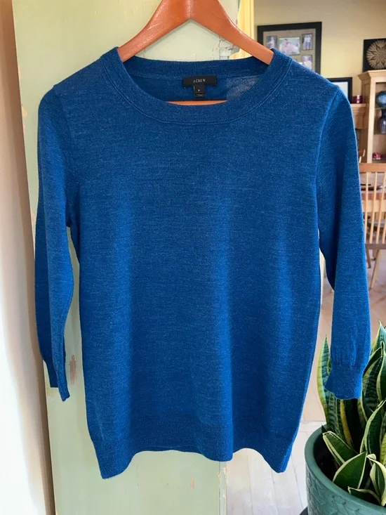J. Crew Tippi 3/4 Length Sleeve Merino Wool Sweater in Aegean Sea Blue Small