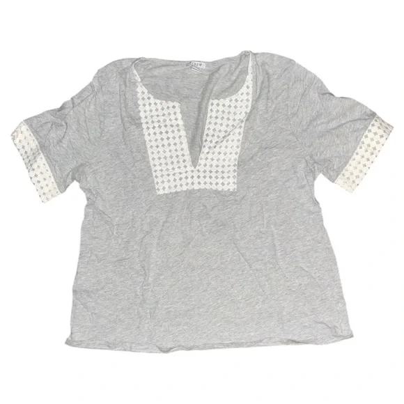 J. Crew Gray Embroidered Eyelet Tee T-shirt