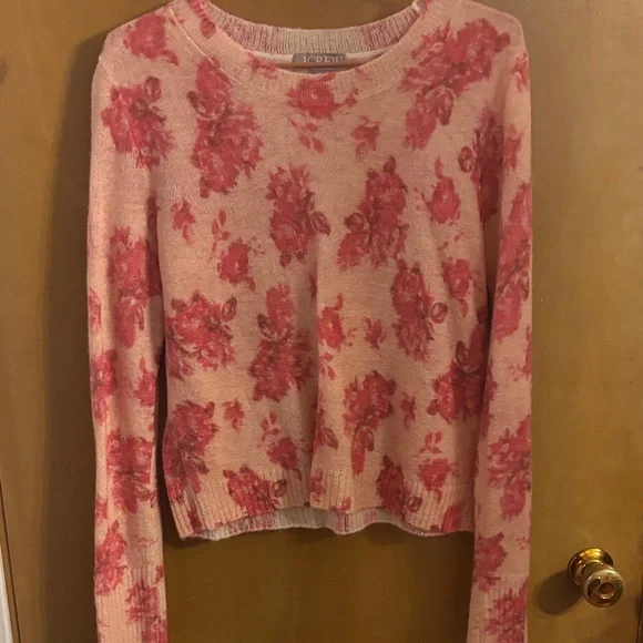 J. Crew Pink Floral Crew Neck Sweater