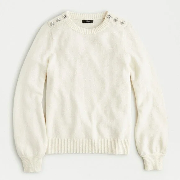 J. Crew Jeweled Buttons Wool Sweater Women's‎ XS Cream Christmas Holiday