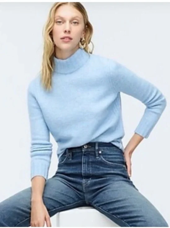 J. Crew Point Sur Mock Neck Chunky Knit Pullover Sweater Minimalist Blue Medium