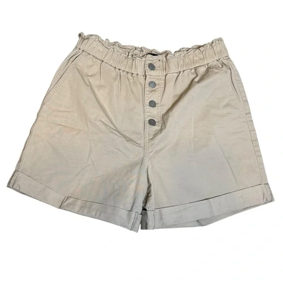 Banana Republic Paperbag High Rise Cuffed Shorts Size 8 Khaki Tan Button Fly EUC