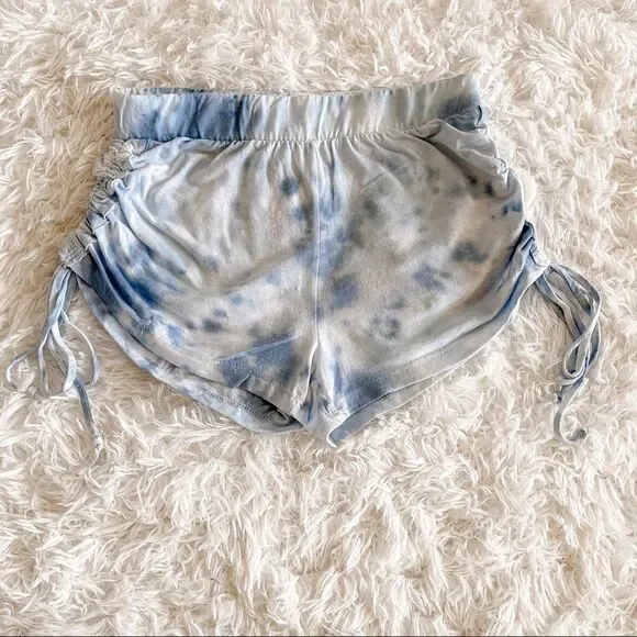 Maronie x Revolve Blue Tie Dye Drawstring Shorts with Shirred Sides SZ S BNWT
