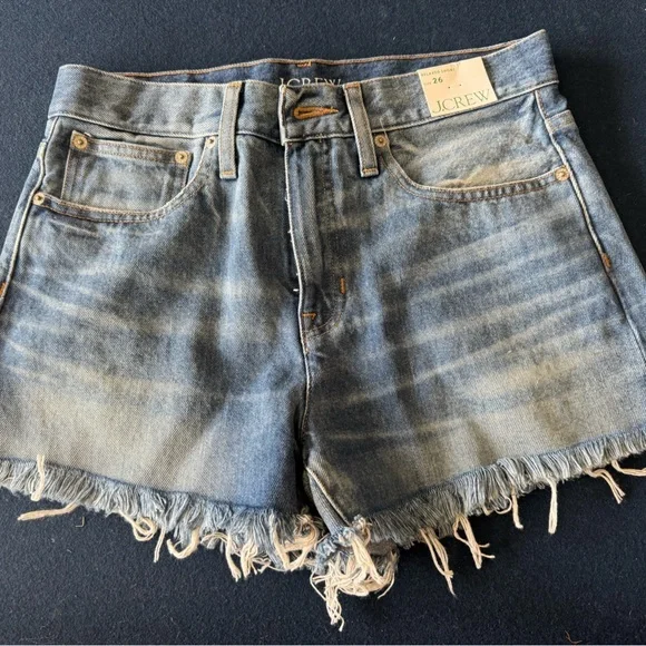 J. Crew “ relaxed fit” Blue Jean Shorts Distressed Cut-Off Style- see pi 4 deets