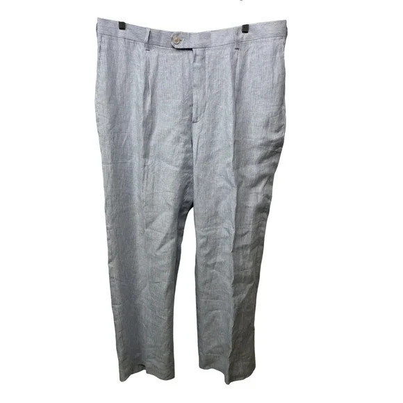 New Banana Republic Blue White Striped Linen Pleated Trousers 38 Beach Coastal‎