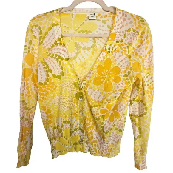 J. Crew Womens Feather Weight Floral Cardigan Sweater Sz S Preppy Cottagecore