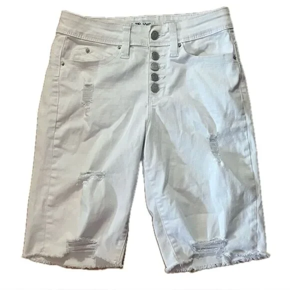 YMI High Rise Distressed Denim Jean Shorts White Size 26