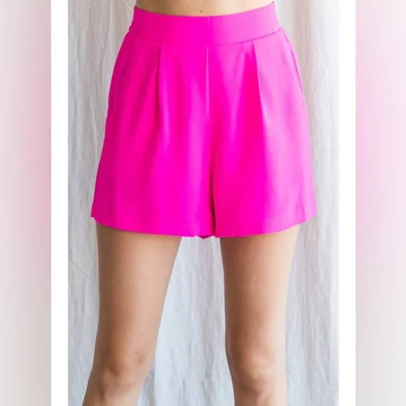 Jodifl Solid Shorts With Front Tuck Detail In Hot Pink Sz M