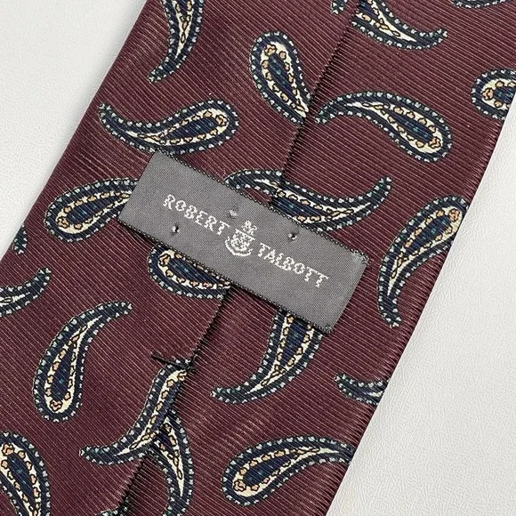 Robert Talbott Silk Tie Burgundy Red Maroon Paisley Hand Sewn USA