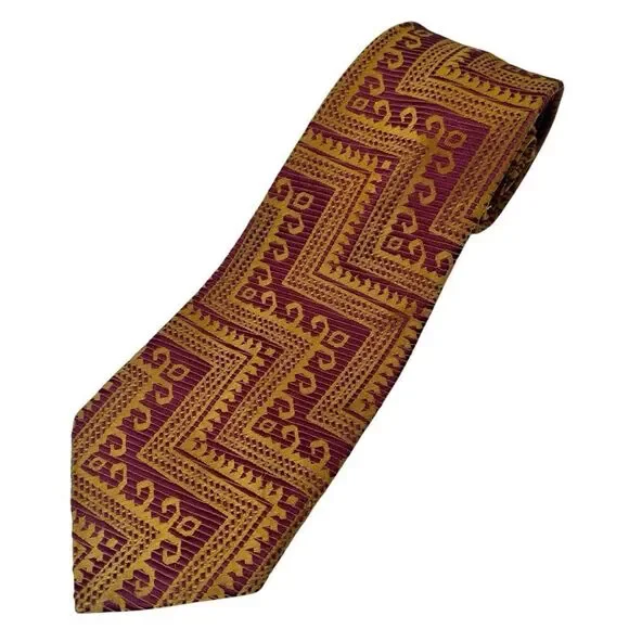 Vintage 1970s Dino Orsini Men’s Tie Burgundy Gold Mod Funky