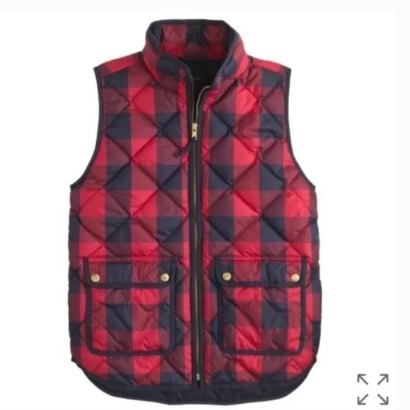 J. Crew Red and Navy Plaid Quilted Vest | XS