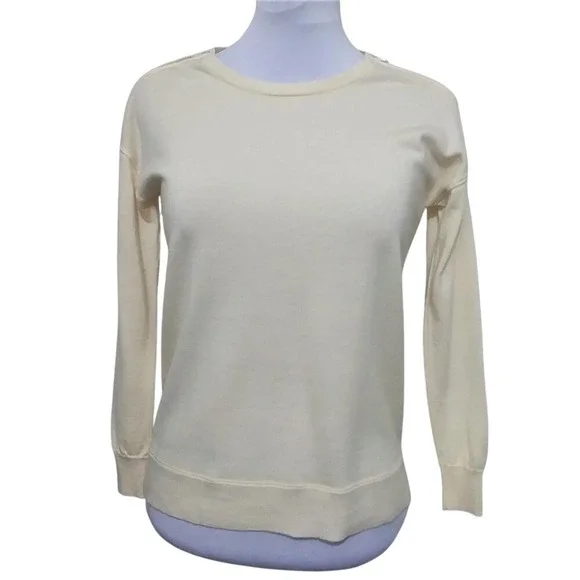 J.Crew Womens‎ XS Cream 100% Merino Wool Shoulder Zip Sweater A5142 Ivory
