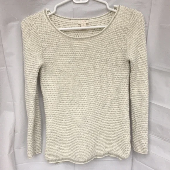 J. Crew womens Pullover Knit scoop neck Sweater long sleeves size XXS cream grey