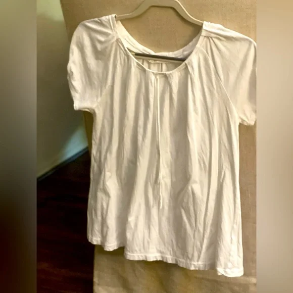J. Crew White Short Sleeve Pleat-Front Tee
